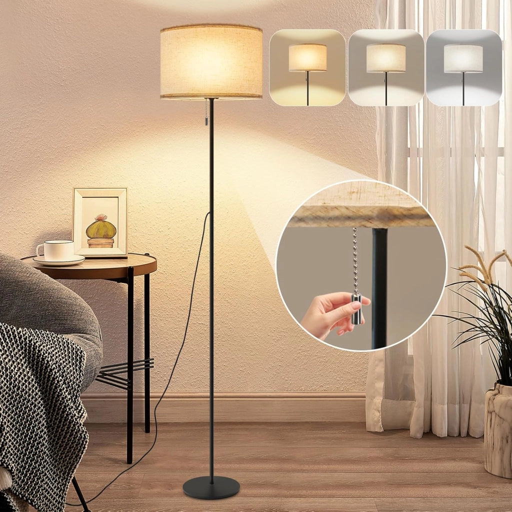 ZMH Lampada da terra LED retrò paralume tessuto dimmerabile interruttore cavo per soggiorno