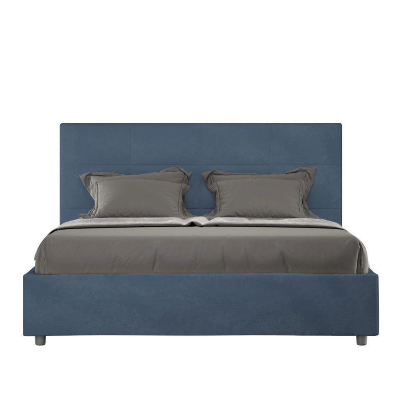 Letto imbottito Piazza e mezzo 130x210 cm Mika - Con rete,Microfibra,Blu