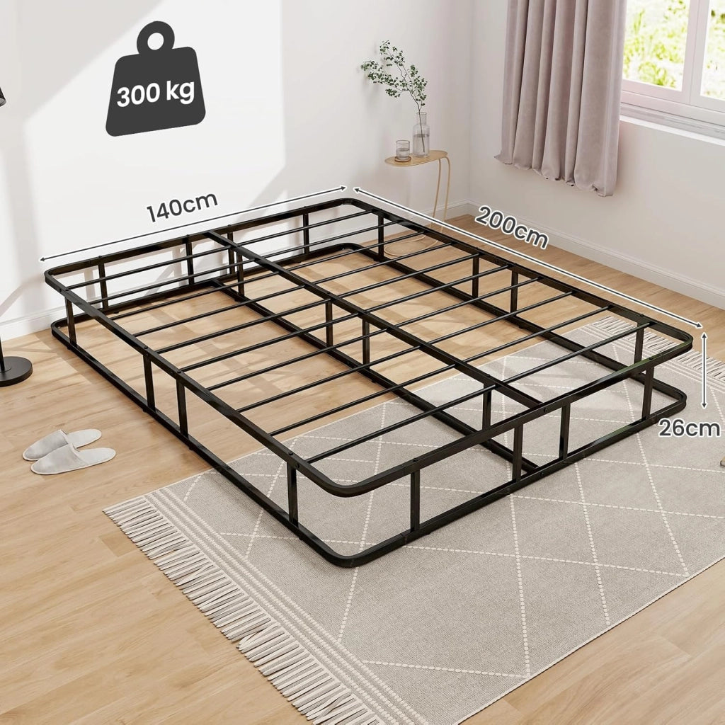 Telaio Letto Matrimoniale in Metallo 140x200 Cm, Struttura Letto Piattaforma con 16 Barre di Supporto, Doghe, Piedi Antiscivolo e Capacità di Carico 300 Kg, Nero