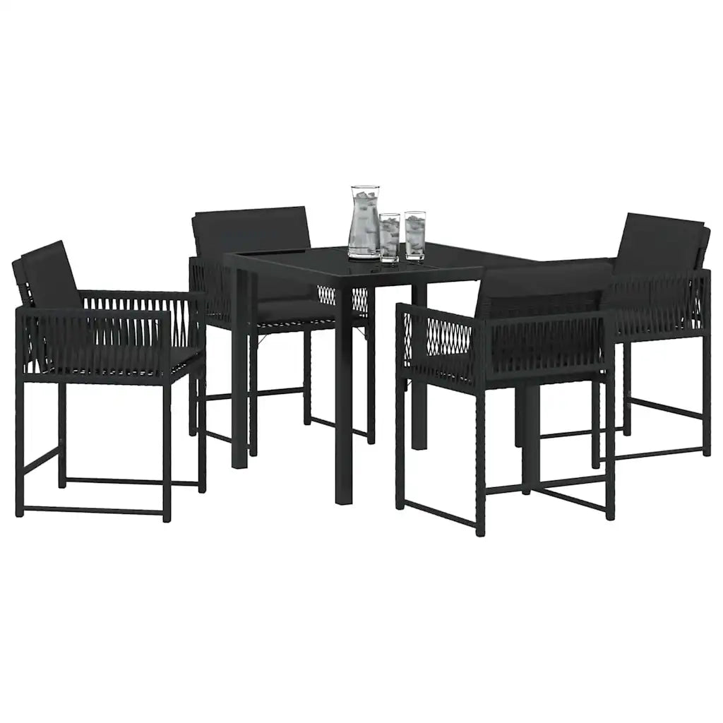 Set da Pranzo per Giardino 5 pcs Nero polyrattan