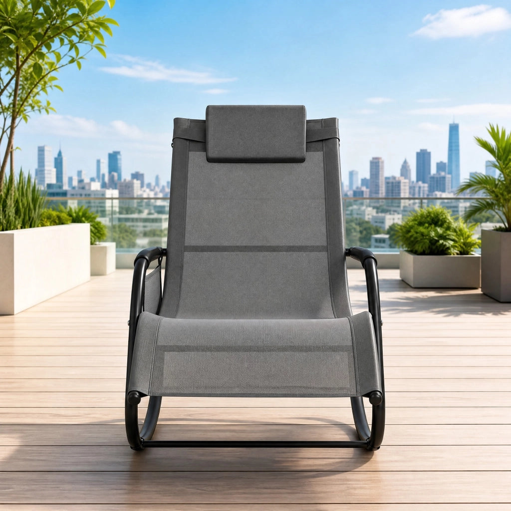 Sdraio oscillante da esterno con tasca laterale; 152x83x62 cm; grigio