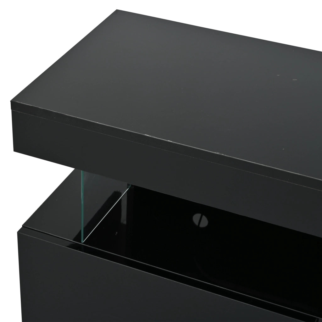 Credenza moderna nera lucida 140 cm 3 cassetti mobile soggiorno con luci led