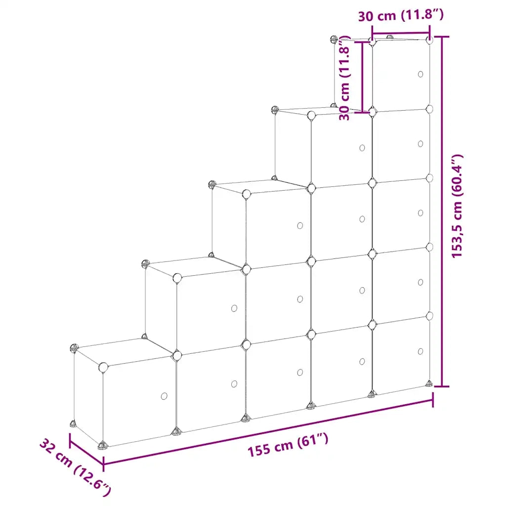 Contenitore Cubo Portaoggetti con 15 Cubi e Ante Trasparente PP 340553