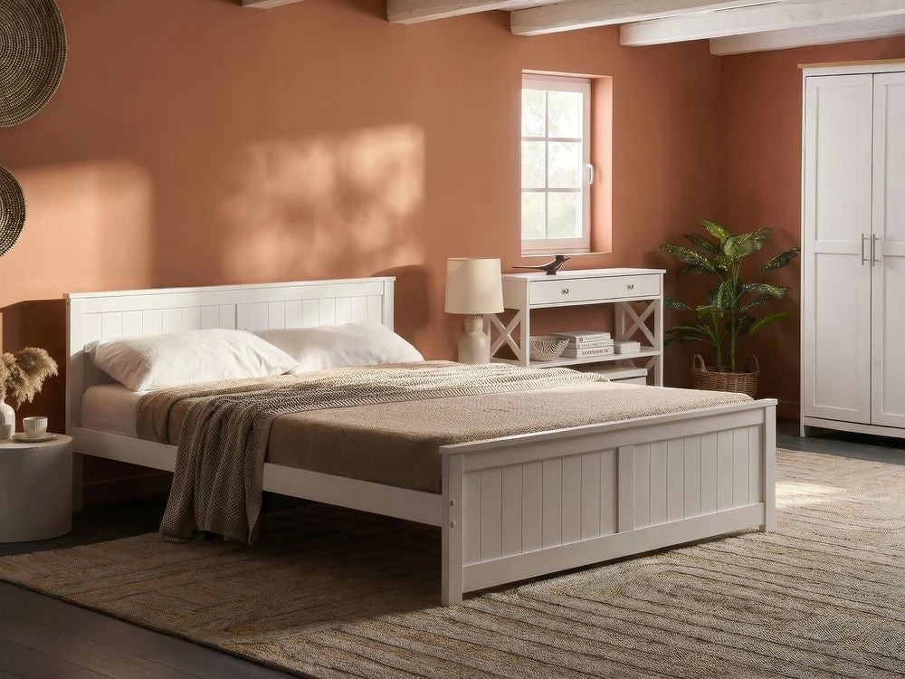 Letto matrimoniale in legno di Pino Bianco con testiera 140 x 200 cm stile minimalista