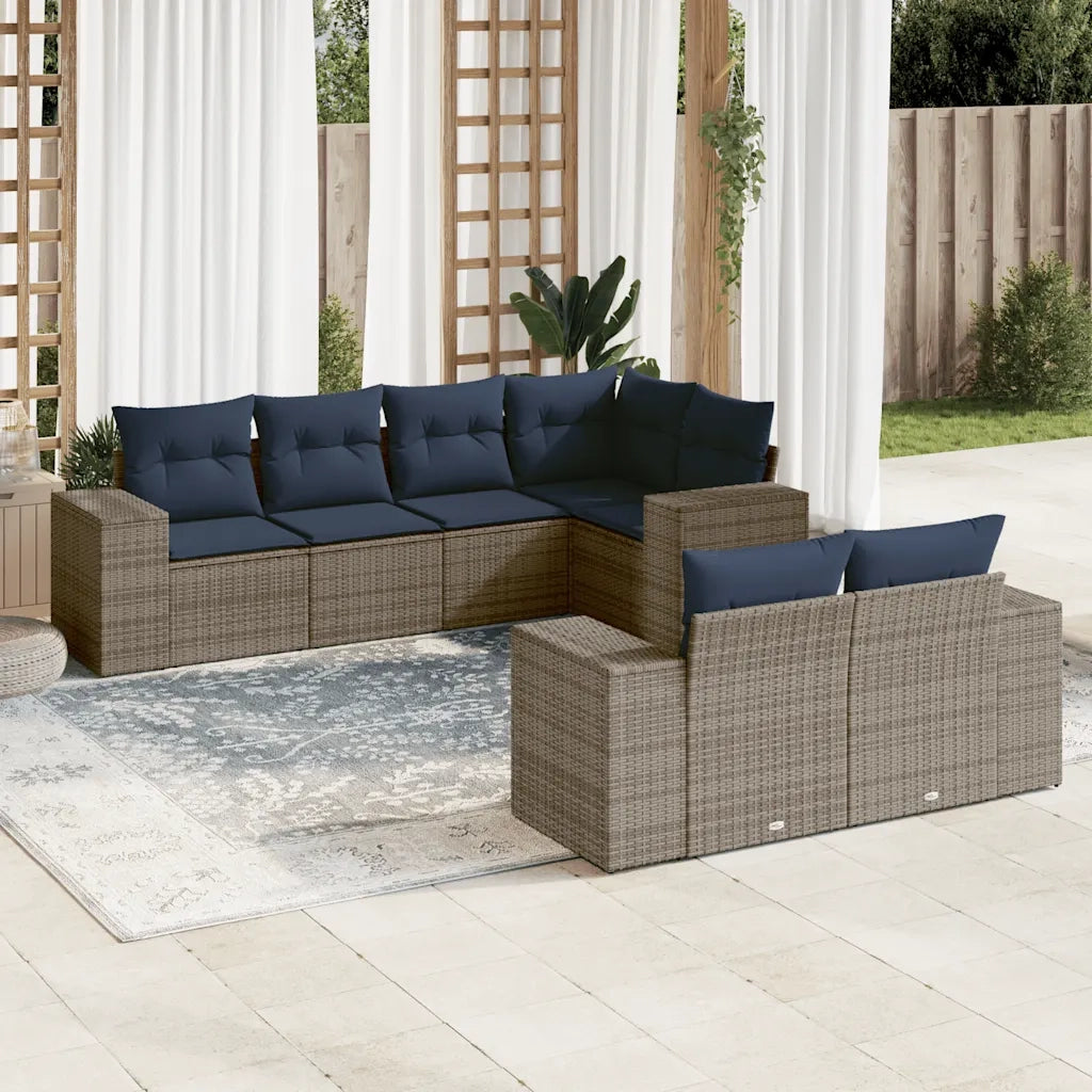 Set Divani da Giardino 7 pz con Cuscini Grigio in Polyrattan 3222810