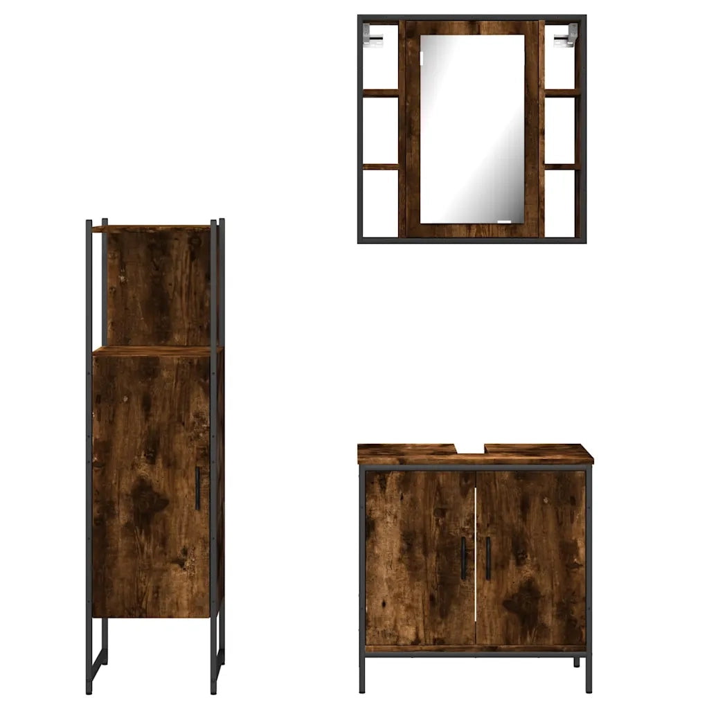 Set Mobili da Bagno 3 pz Rovere Fumo in Legno Multistrato 3214762