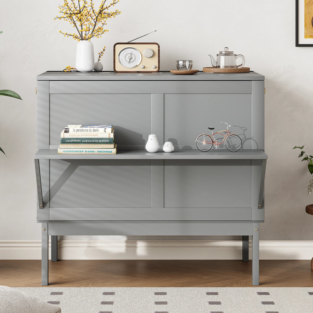 Letto a scomparsa verticale singolo 90×200 cm salvaspazio con rete; senza materasso; legno; grigio