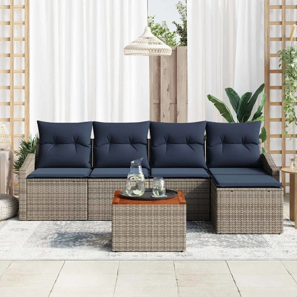 Set Divano da Giardino 6 pcs Grigio e Blu Navy polyrattan
