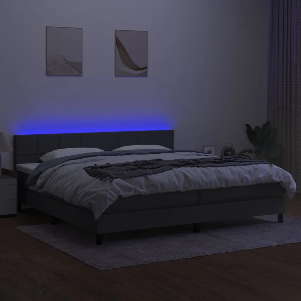 Letto a Molle Materasso e LED Grigio Scuro 200x200cm in Tessuto cod mxl 37946