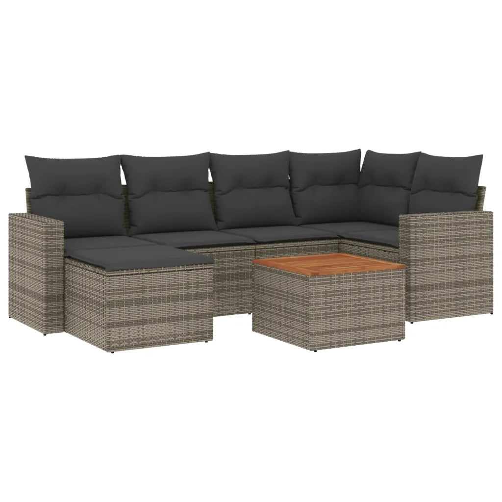 Set Divani da Giardino 7 pz con Cuscini Grigio in Polyrattan 3256557