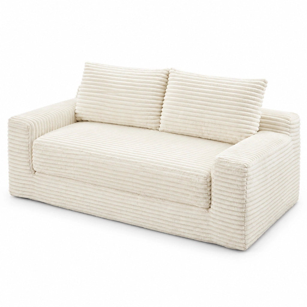 Divano letto 2 posti 2 in 1 in tessuto a coste bianco con schiuma memory