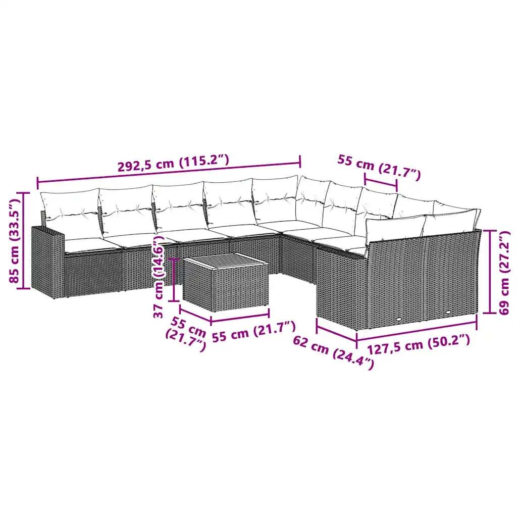 Set Divani da Giardino 11 pz con Cuscini in Polyrattan Nero 3224313