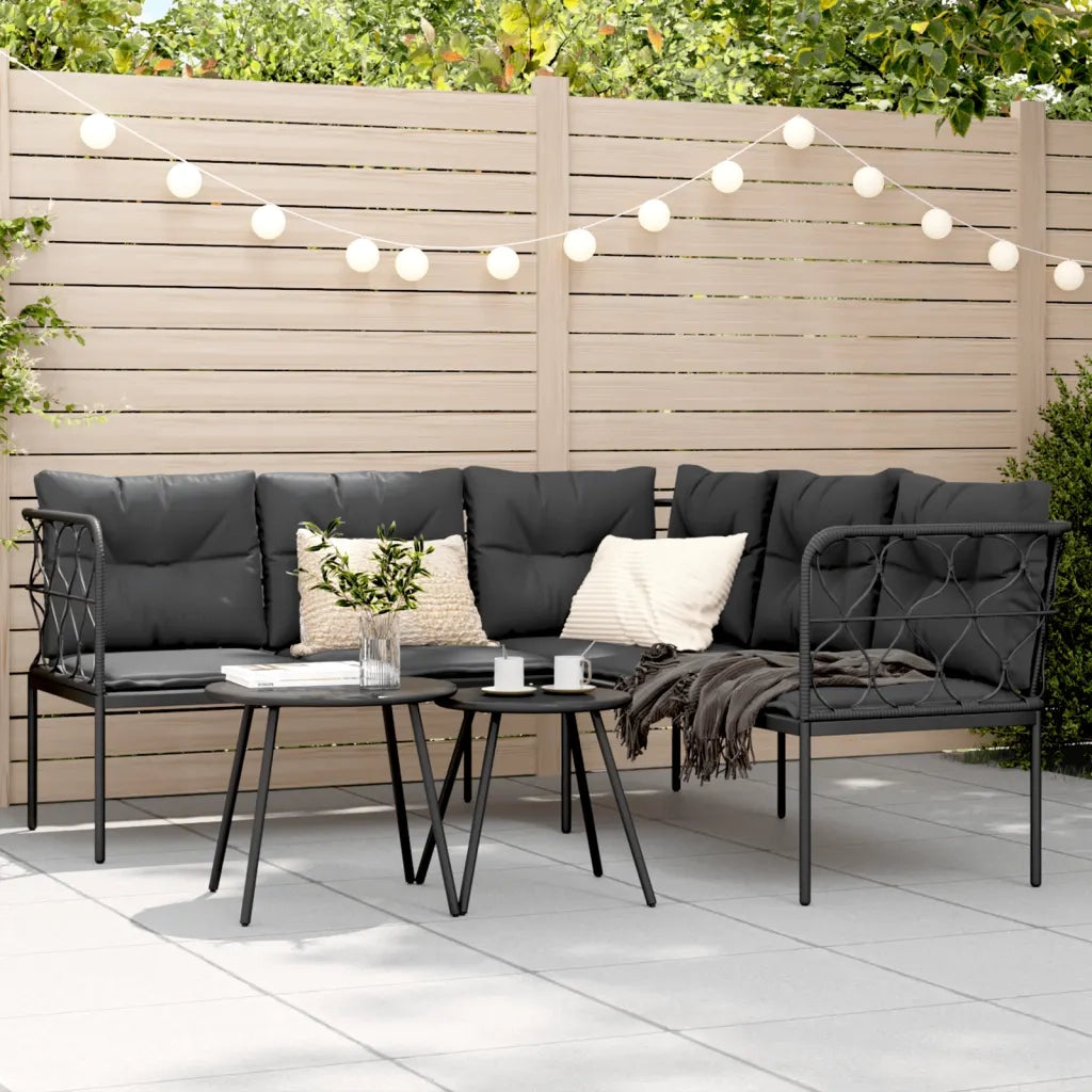 Divano Giardino con Cuscini Forma a L-Sofa da Giardino-Divanetto da esterno Nero Acciaio e Textilene 514957
