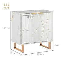 Buffet da salotto mobile da archiviazione dallo stile moderno con armadio a 2 porte scanalate, mensola regolabile, piedi in metallo, bianco