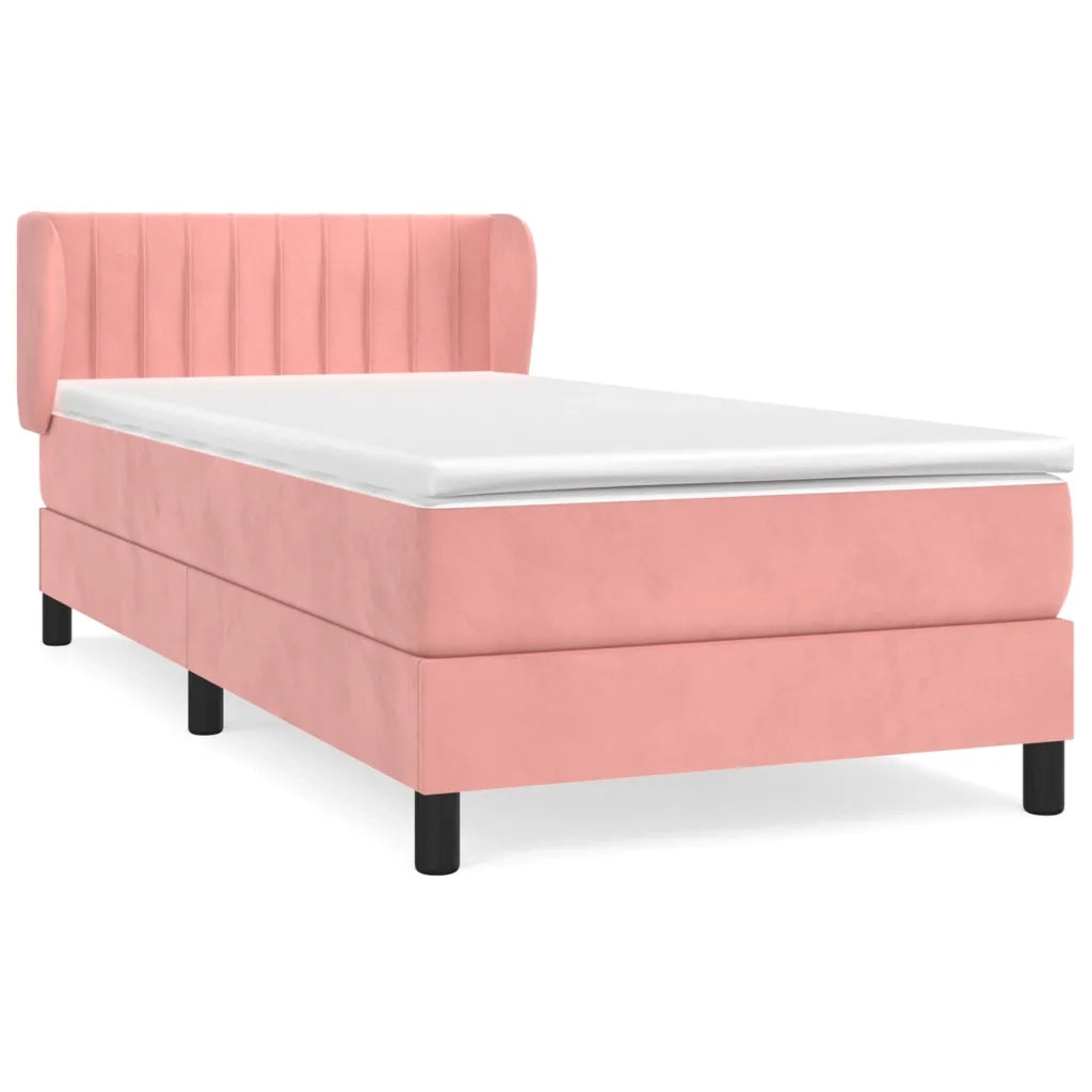 Giroletto a Molle con Materasso-Struttura Letto con Materasso Rosa 90x190 cm in Velluto