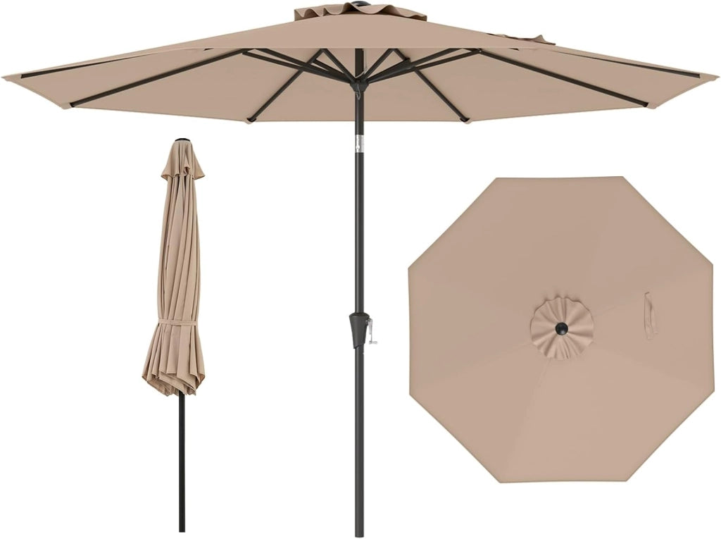 Ombrellone da Giardino, Diametro 290 cm, Ombrello da Spiaggia con Manovella e Inclinazione Regolabile, Ideale per Spiaggia, Balcone, Giardino (Beige)