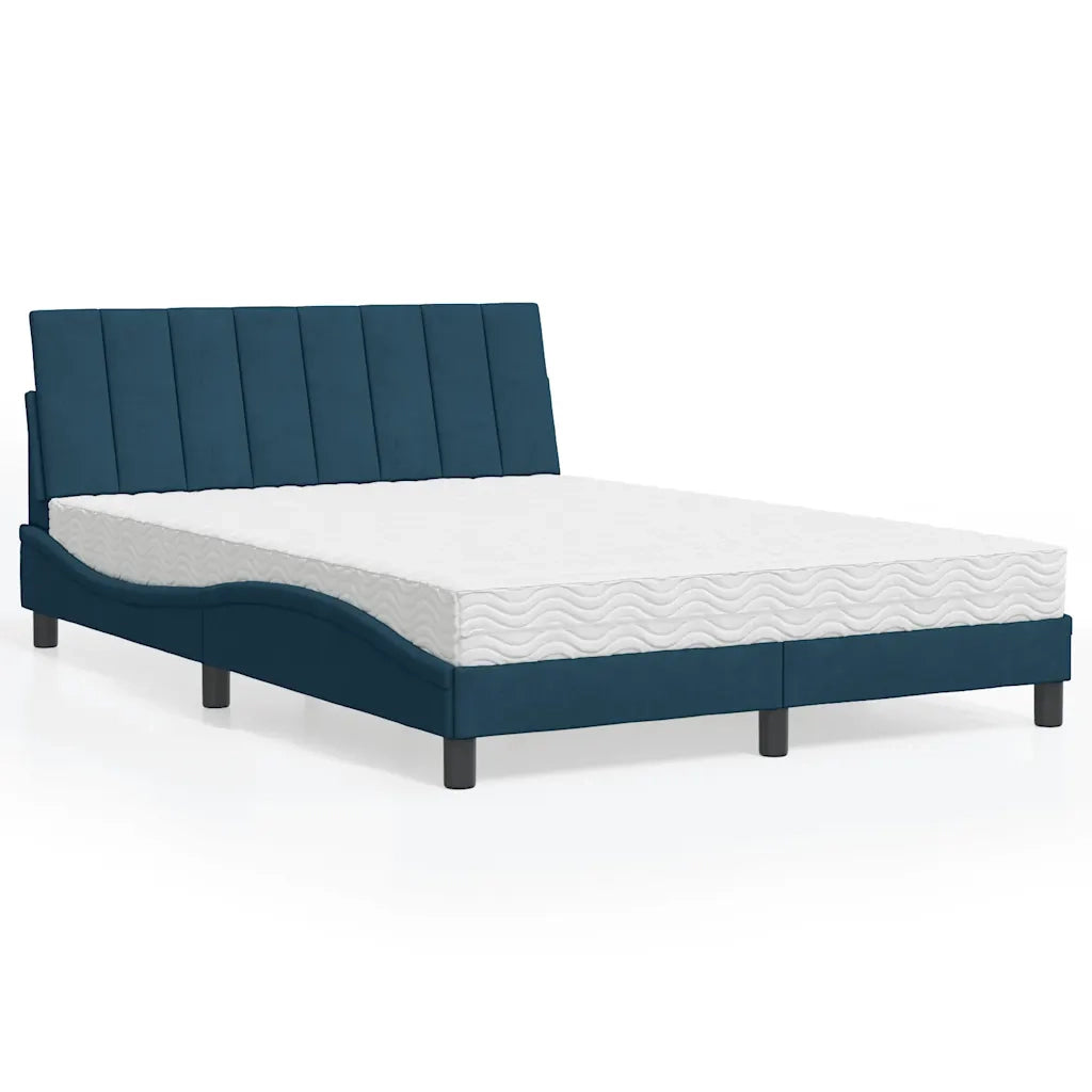 Letto con Materasso Hanko Blu 140x190 cm in Velluto 3208596