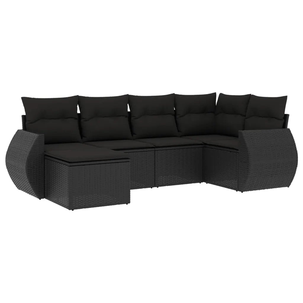 Set Divano da Giardino 6 pz con Cuscini Nero in Polyrattan 3253992