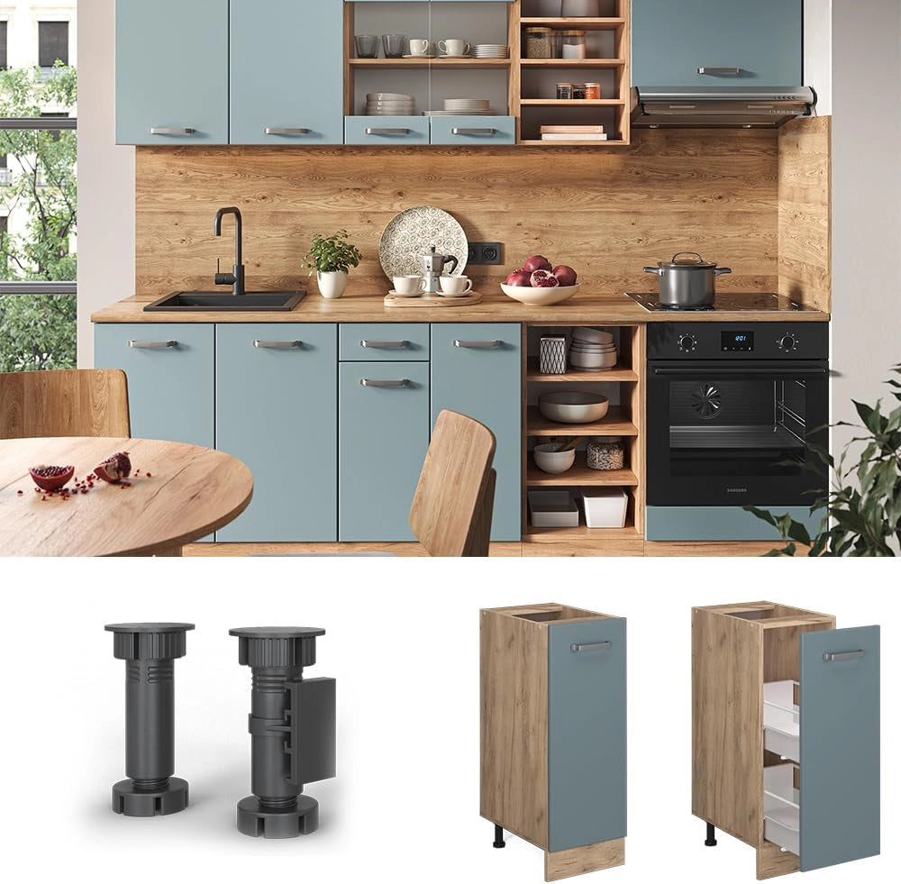 Armadio cucina dispensa alto R-Line, Grigio-blu, 30 cm senza piano di lavoro, per la libera combinazione all'interno di sistemi cucina modulari