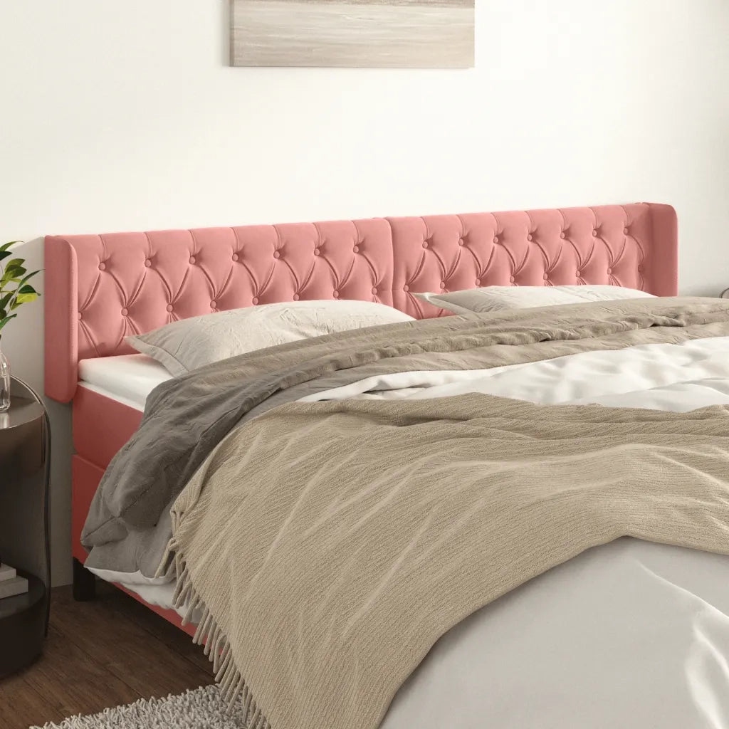 Testiera | Testata ad Orecchio Rosa 183x16x78/88 cm in Velluto