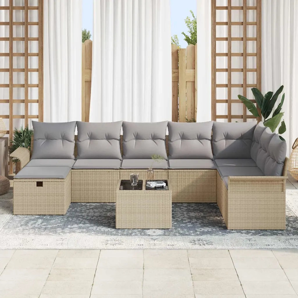 Set Divano da Giardino 9 pcs Beige e Grigio Chiaro polyrattan 3358939