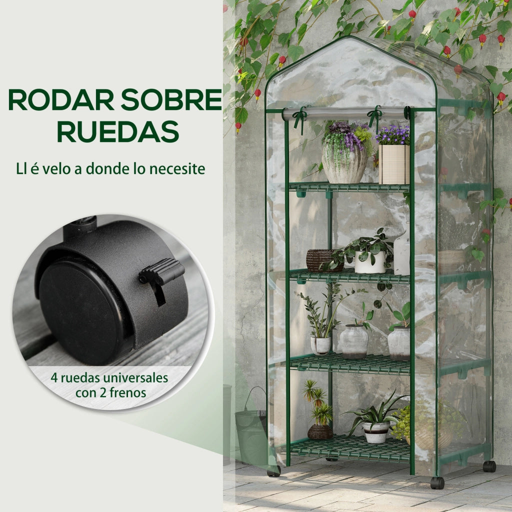 Serra da Giardino con Ruote e 4 Ripiani ¨C Zephmum ¨C Verde Trasparente 69x50x165cm