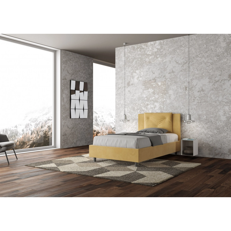 Letto imbottito 1 piazza e mezza 120x200 cm Appia - Contenitore,Microfibra,Ocra