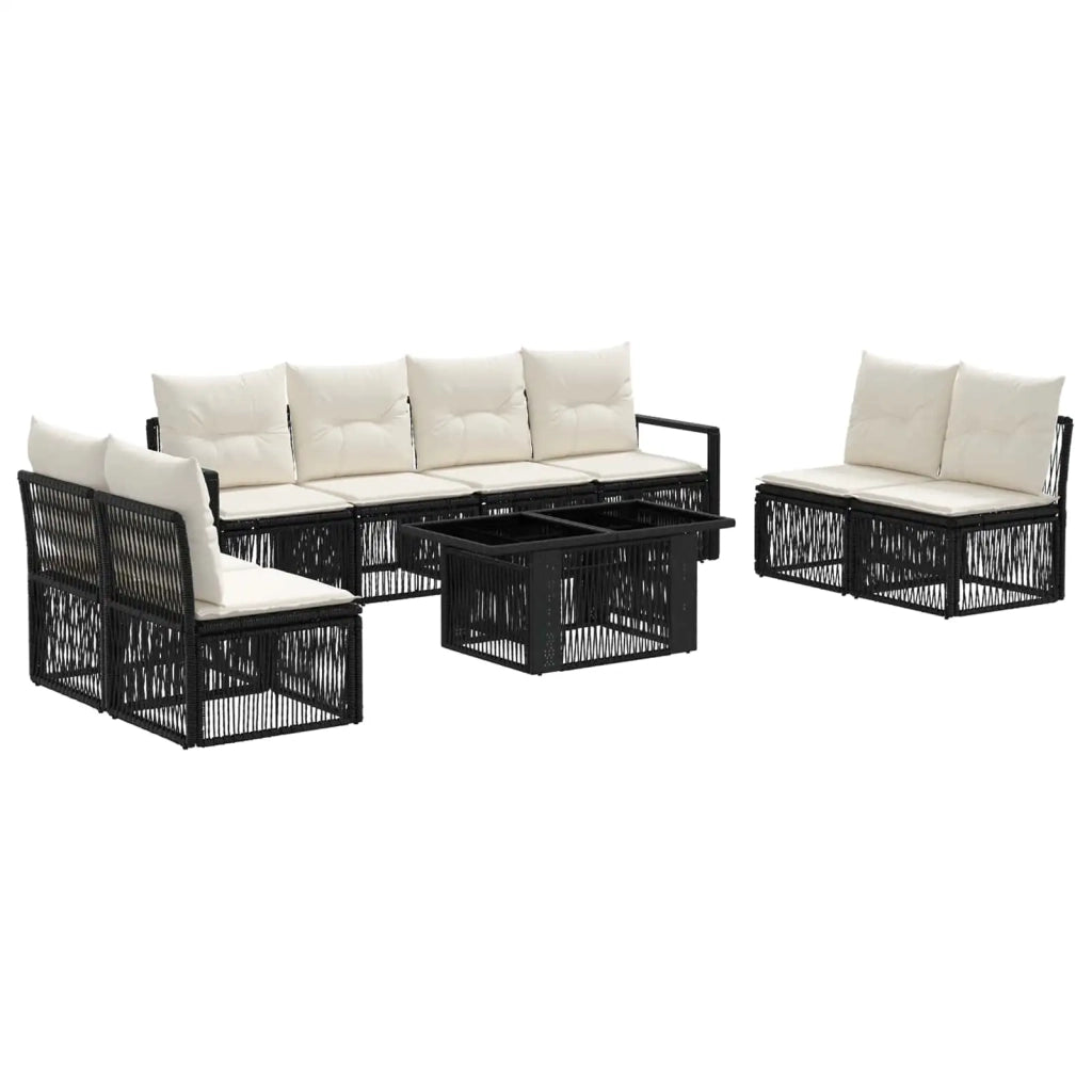 Set Divano da Giardino 9 pz Nero e Bianco Crema polyrattan 3437083
