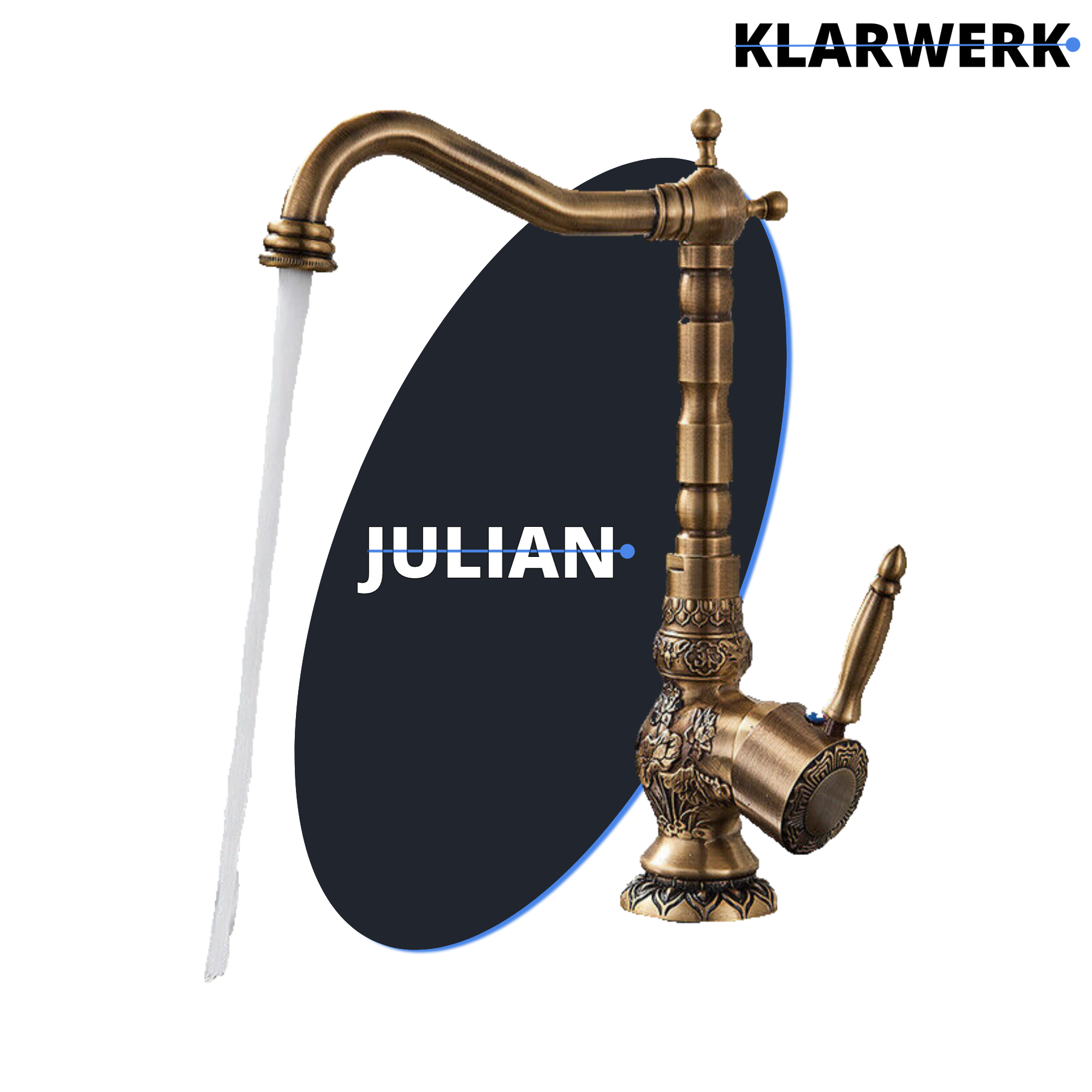JULIAN | Rubinetto da cucina vintage premium in ottone spazzolato | miscelatore retrò in acciaio inox da cucina Gastro | 2 porte ruotabili a 360°