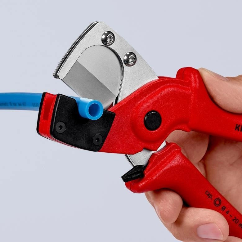 Knipex 90 10 185 Tagliatubi per Tubi Flessibili e Multistrato Diametro di Taglio da 4 a 20 mm Lama in Acciaio Speciale Temperato ad Olio Impugnatura Ergonomica in Plastica Rinforzata con Fibra di Vetro colore Rosso