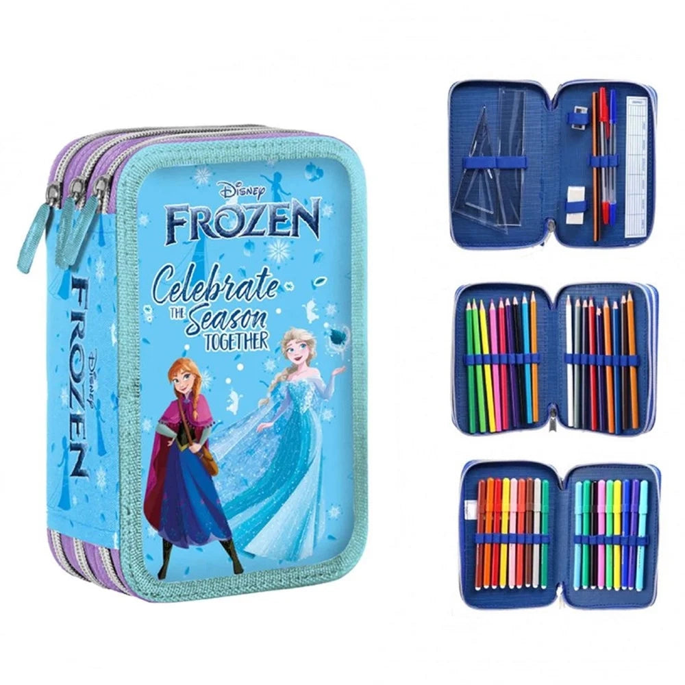 Trade Shop - Astuccio Completo 44pz A 3 Zip Cerniere Con Pennarelli Giotto Grafica Frozen Scuola 969613 -