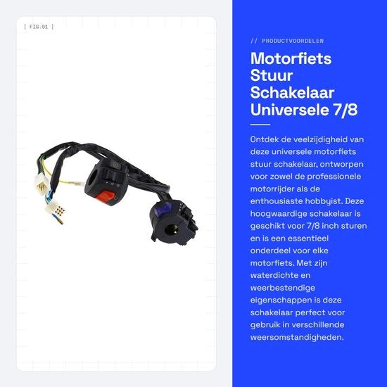 Comando sterrato per motocicletta - Universale 7/8 pollici - Impermeabile e resistente alle intemperie - Per sistemi 12V - Multifunzionale - Adatto per motori con sistema di accensione elettrico