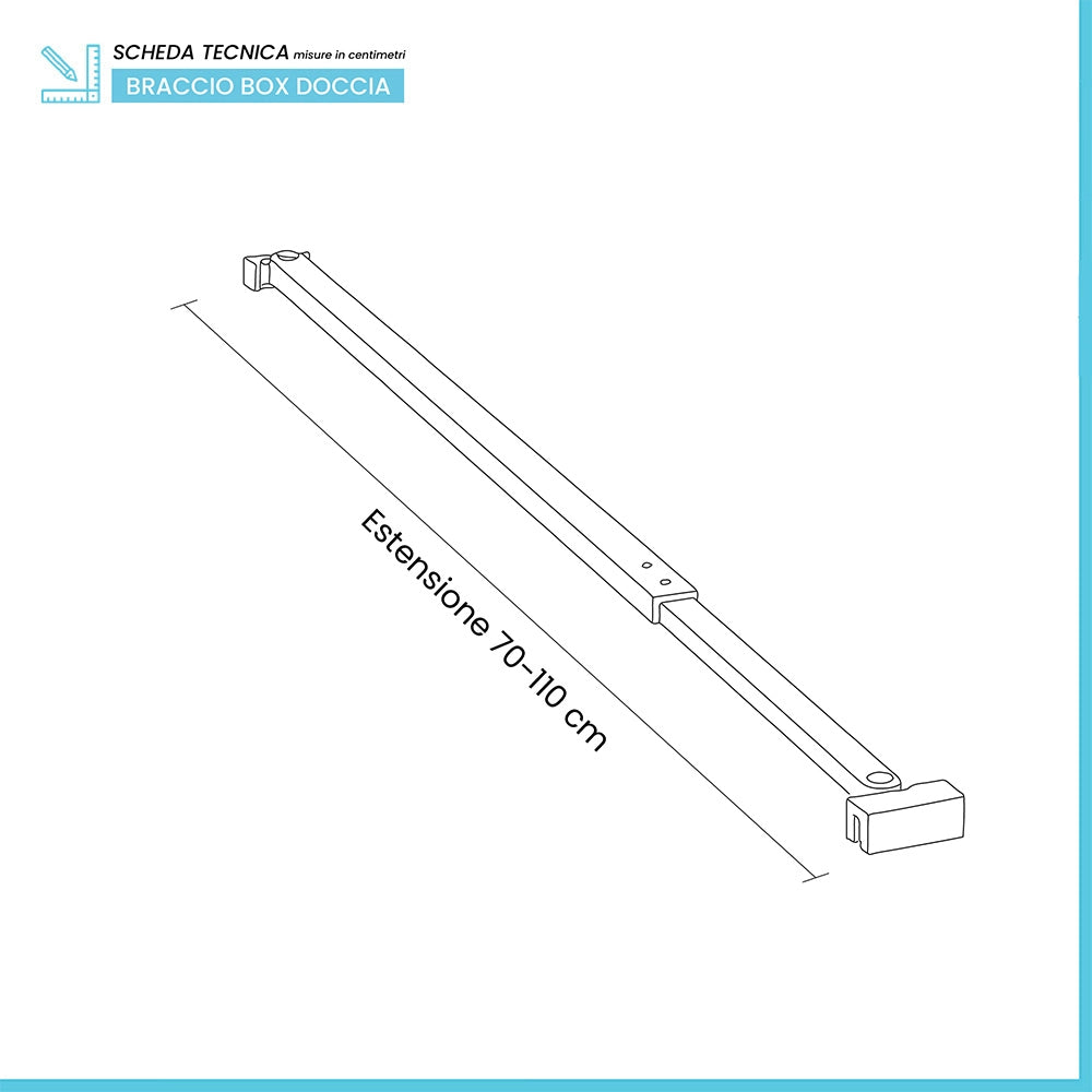 Braccio di supporto a snodo per parete doccia walk-in da 70-110cm in acciaio cromato