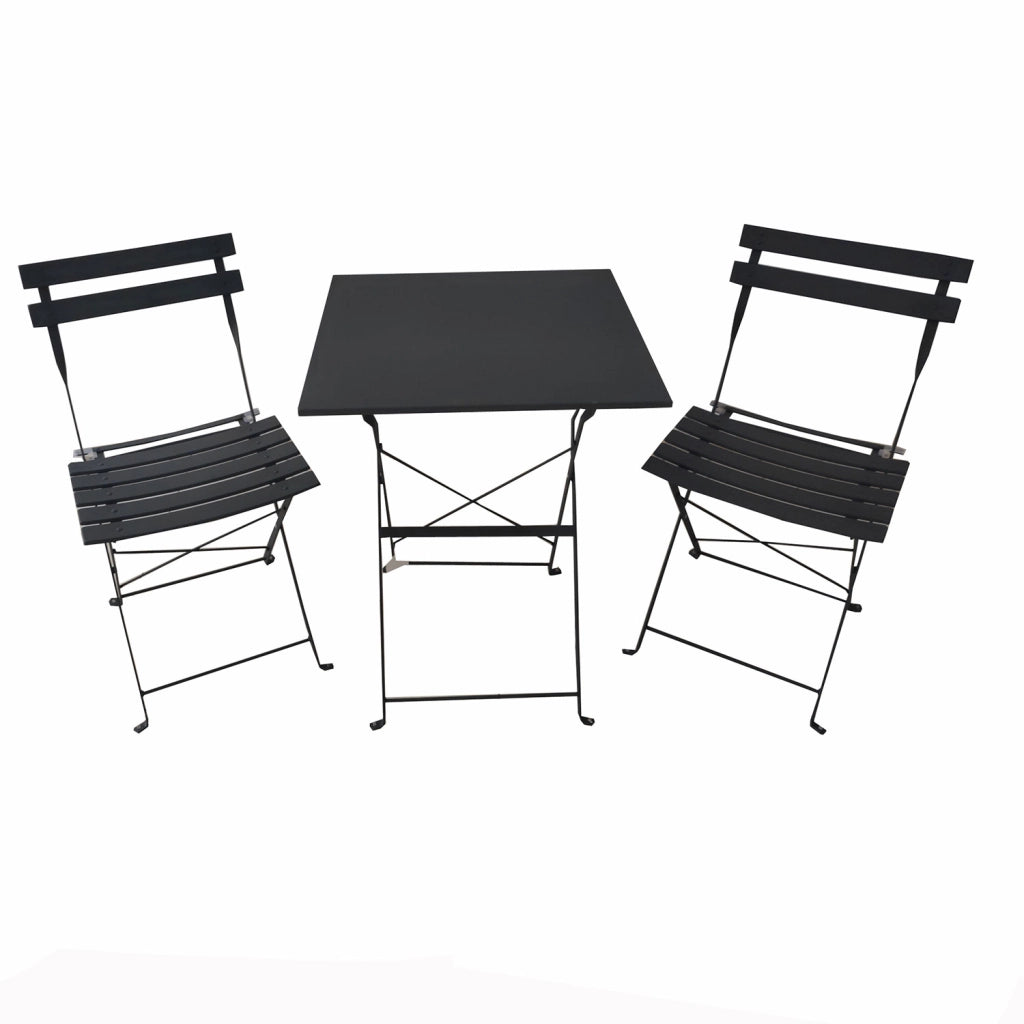 Set Tavolino e 2 Sedie Pieghevole 55x55x70 cm in Ferro Nero