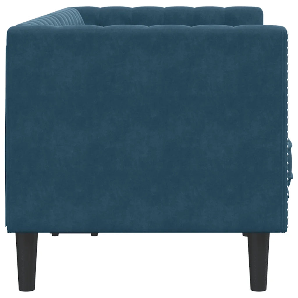 Divano Chesterfield con Rinforzi 2 Posti Blu in Velluto 372691