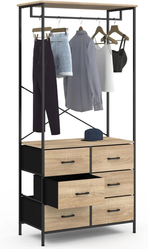 Armadio 80 cm UTAH con 6 cassetti in legno e tessuto nero