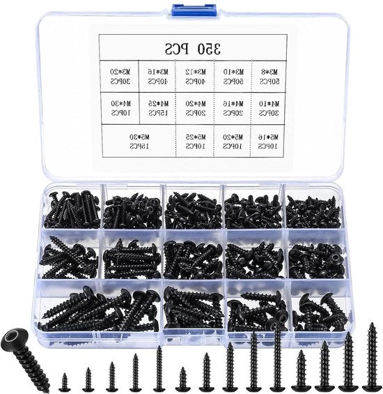 Assortimento Premium di Viti in Legno da 350 pezzi Nero per la Riparazione di Mobili in Legno