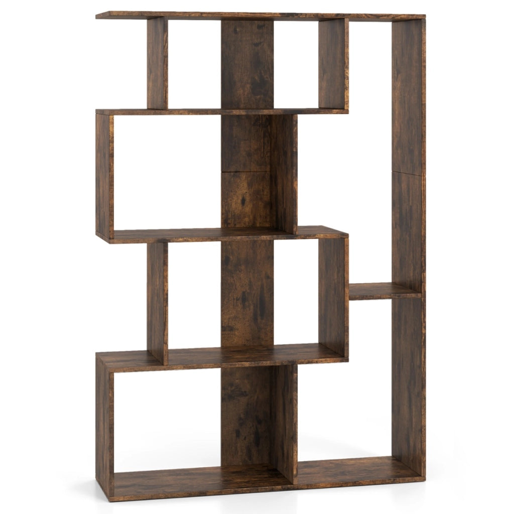 Grande libreria a 6 cubi con kit anti-ribaltamento unit¨¤ di scaffali autoportante, Libreria geometrica aperta Marrone-Scaffali e librerie