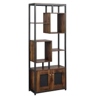Mobile Libreria Scaffale in Stile Industriale con Armadietto a 2 Ante, Scaffale Salvaspazio a 8 Ripiani per Casa e Ufficio, 70x30x180cm, Marrone