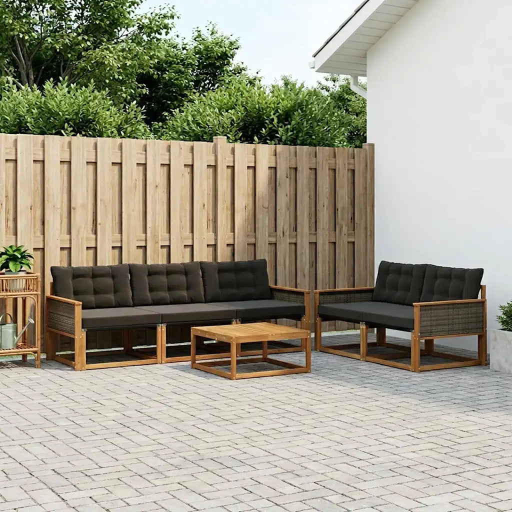 Set di divani da esterno con cuscino 6 pcs Naturale e Nero 3381244