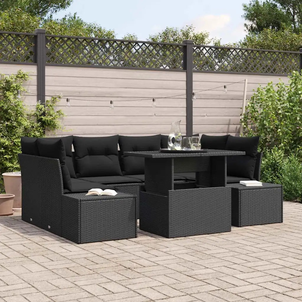 Set Divano da Giardino con cuscino 7 pcs Nero