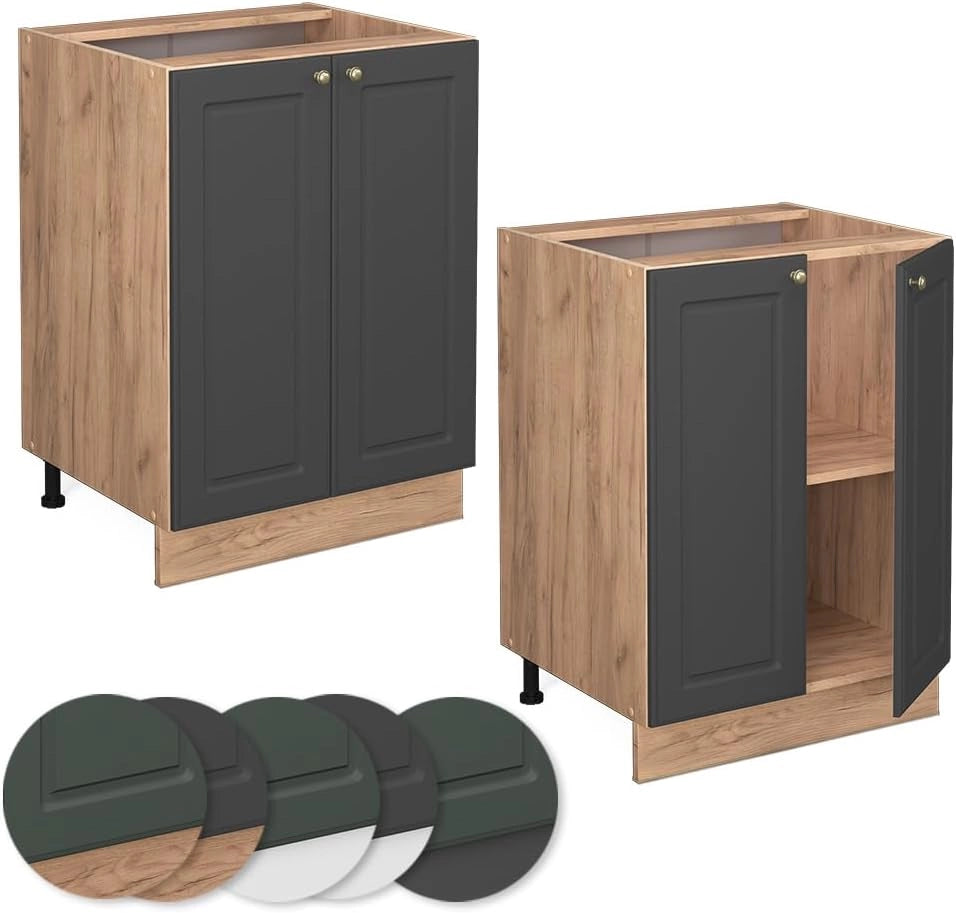 Mobiletto base cucina Fame-Line, Antracite-oro, 60 cm senza piano di lavoro, per la combinazione con altri moduli della serie Fame-Line