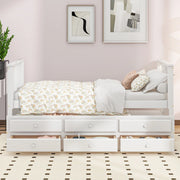 Letto singolo con estrazione e tre cassetti in pino bianco 90x200 cm