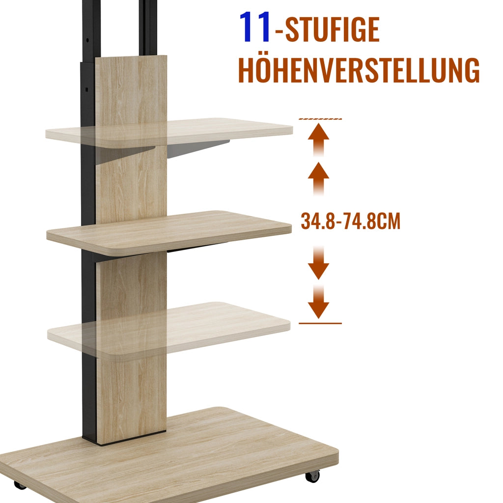 Supporto TV Mobile con Ripiano 32-75 Pollici Altezza Regolabile ¨C Xylo ¨C Rovere 60x40 cm