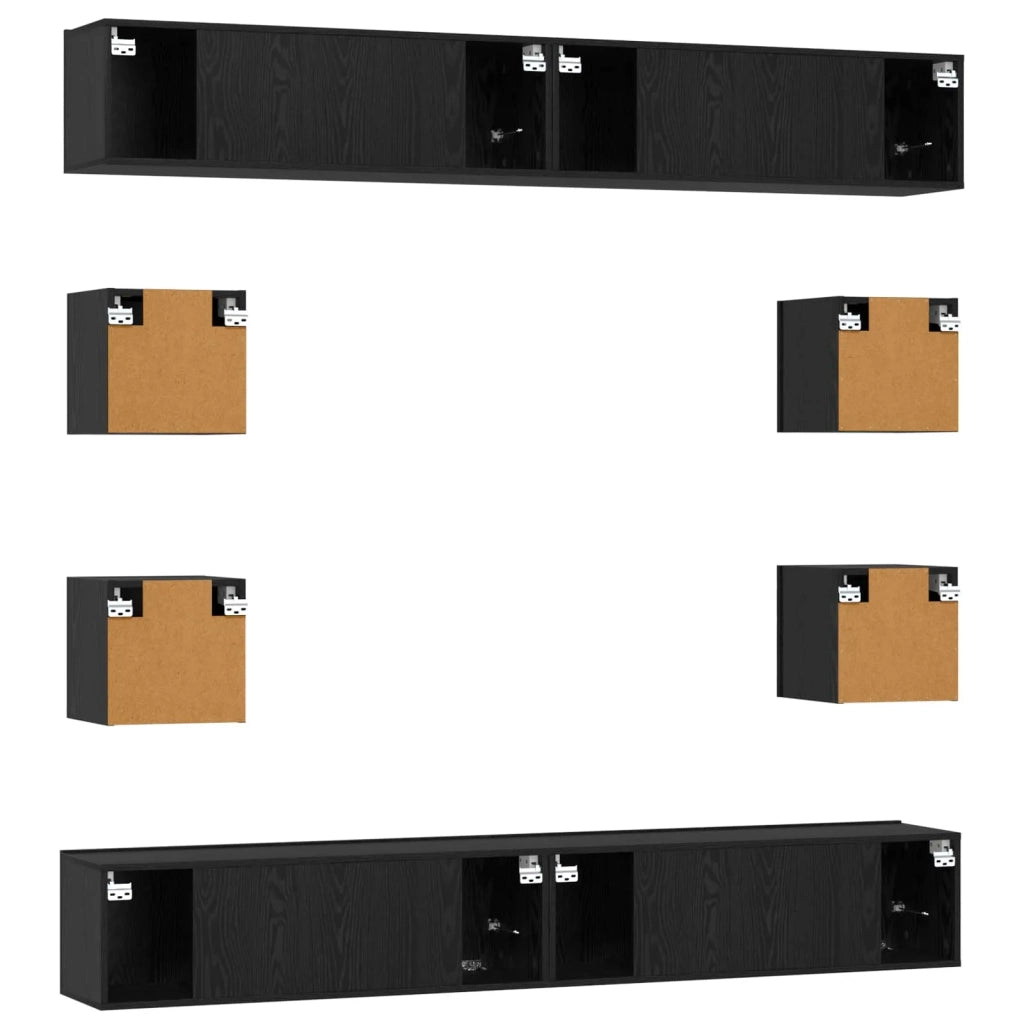 Set mobile TV 8 pz-Credenza per TV 100 x 30 x 30 cm Rovere Nero