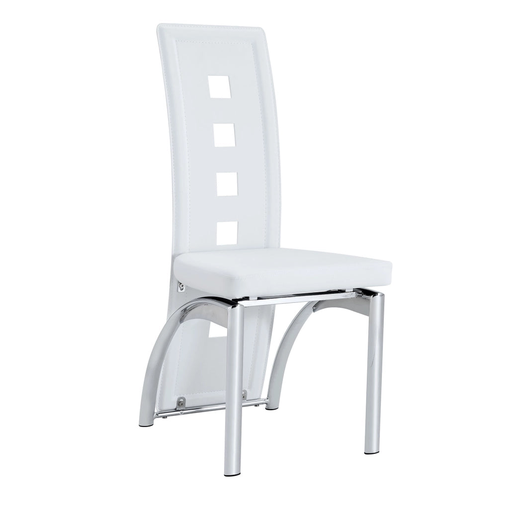 Set 2 sedie da pranzo con schienale traforato geometrico; 102;5 cm; PU bianco e metallo argento