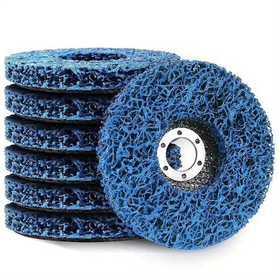 125 mm slijpschijf CSD con grove textura per la rimozione di ruggine e vernice, con superficie di abrasione duratura e dischi abrasivi colorati. Adatto per smerigliatrici a forma di "V" (blu).