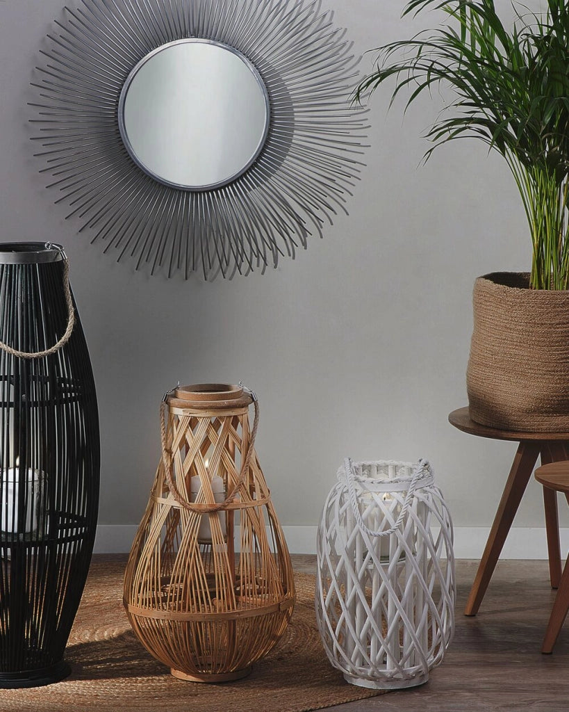 Lanterna bianca in legno di salice e vetro 40 cm per interni ed esterni scandinavi