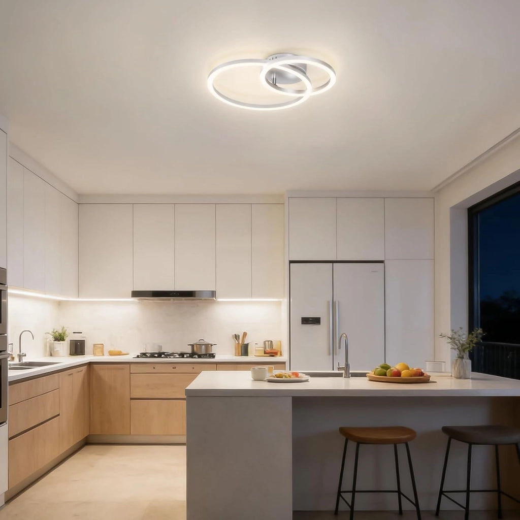 ZMH Plafoniera moderna 2 anelli LED argento 23W 4000K per soggiorno cucina camera da letto ufficio