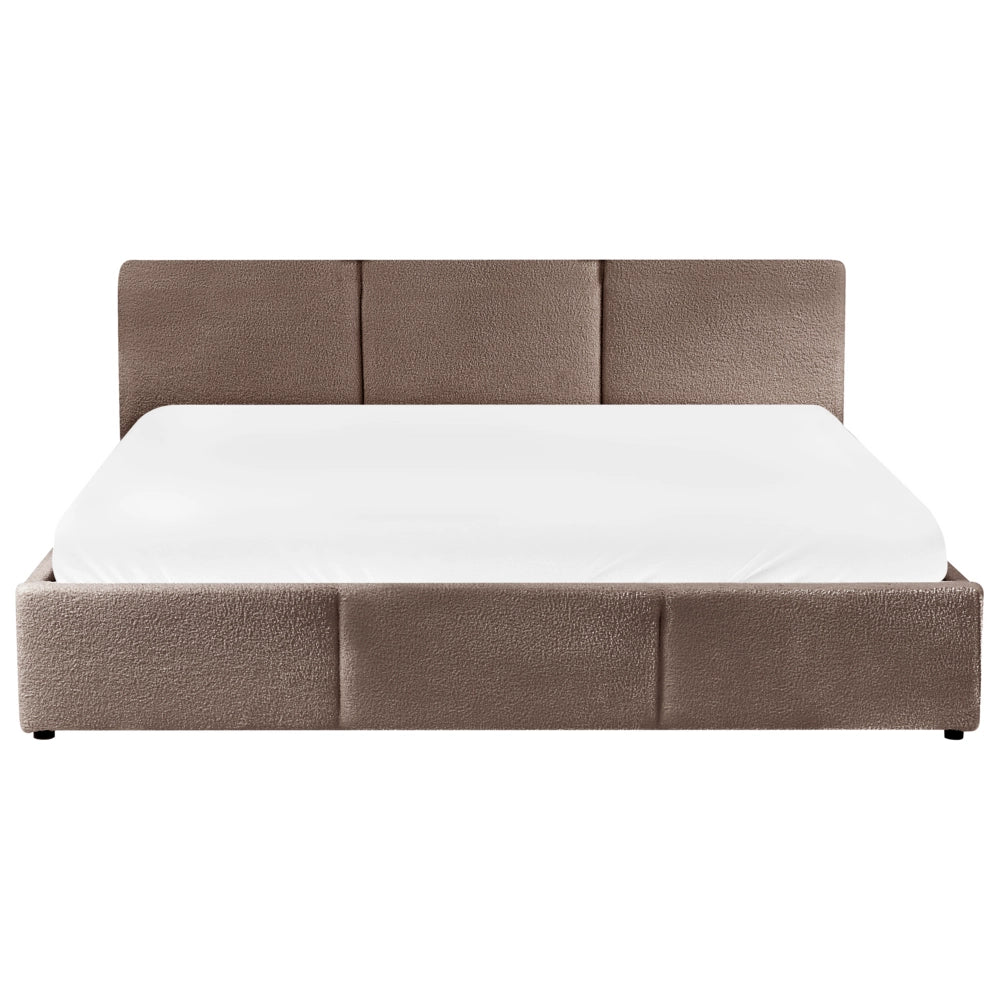 Letto matrimoniale in tessuto bouclè bianco sporco con contenitore 180 x 200 cm Testiera Rivestita Funzione Contenitore